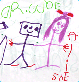 Drawing of Cube and a little girl